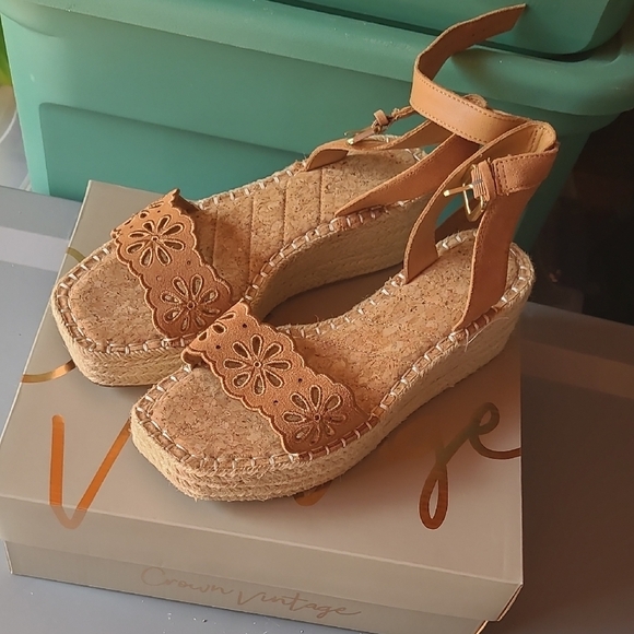 Crown Vintage Shoes - NWT Crown Vintage Tan Espadrille Wedges